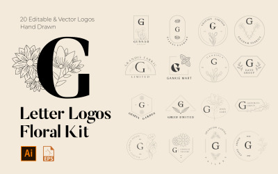 Kit de logotipos hechos a mano florales con letras G