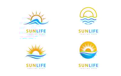 Modèle de conception de logo vectoriel de vague de soleil et d&amp;#39;eau V10