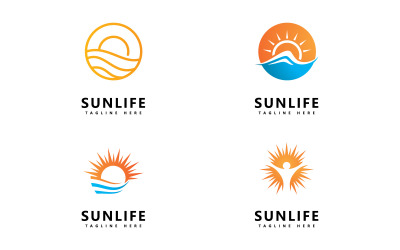 Modèle de conception de logo vectoriel de vague de soleil et d&amp;#39;eau V9