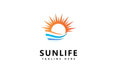 Modelo de design de logotipo de vetor de ondas de sol e água V4