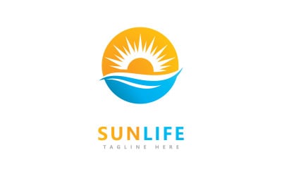 Sun And Water Wave Vector Logo Design Template V8
