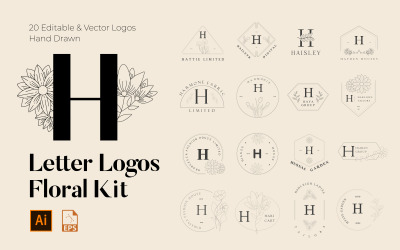 Kit de logotipos florais feitos à mão com letra H