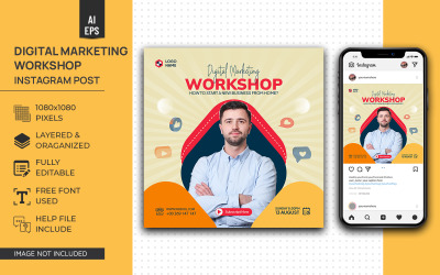 Modello Instagram di progettazione di post sui social media per workshop di marketing digitale