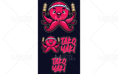 Ilustración de vector de mascota de comida takoyaki