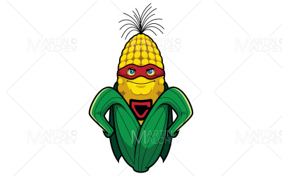 Ilustración de vector de mascota de superhéroe de maíz