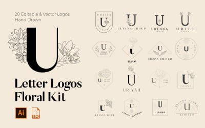 Kit de logos floraux faits à la main avec lettre U