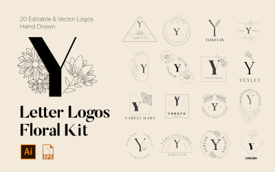Kit de logotipos florais feitos à mão com letra Y