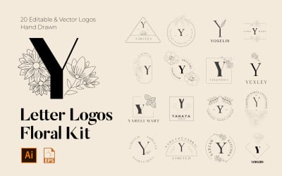 Kit de logotipos hechos a mano florales con letras Y