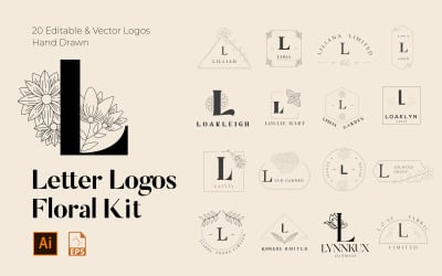L Harfi Çiçekli El Yapımı Logolar seti