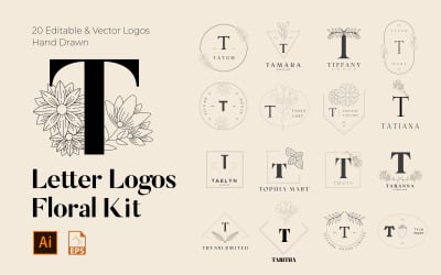 T Letter Floral handgemaakte logo&amp;#39;s kit