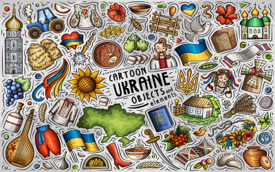 Conjunto de objetos ucraniano. Ilustração vetorial de desenho animado