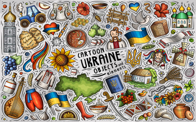 Ukrainska objekt set. Tecknad vektorillustration