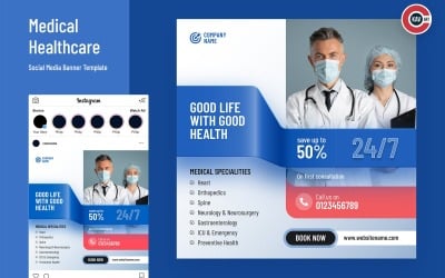 Banner de redes sociales de atención médica - 00269