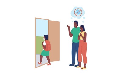 Gelukkige ouders gaan naar het vectorkarakter van het schoolmeisje