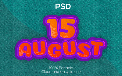 15 | 15 augusti | 15 augusti Redigerbar Psd-texteffekt | Modern 15 augusti Psd Text Effekt