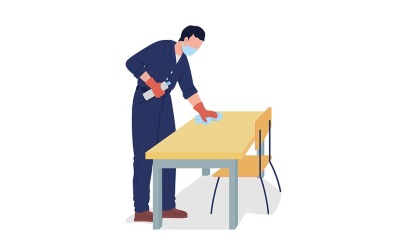 看门人擦桌子表面颜色矢量字符