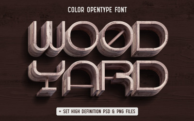 Wood Yard - 带有一组 PNG 和 PSD 文件的彩色字体