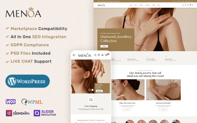 Menoa — магазин современных ювелирных изделий и имитаций — адаптивная тема WooCommerce