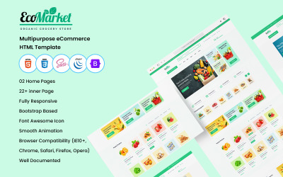 Ecomarket - HTML-mall för e-handel för ekologisk och livsmedelsbutik