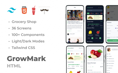GrowMark - Modello HTML Tailwind per il mercato della drogheria