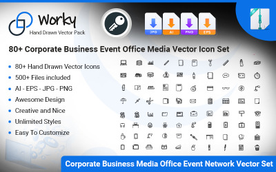 Worky - 80+ Business Office Media Network Векторний набір іконок