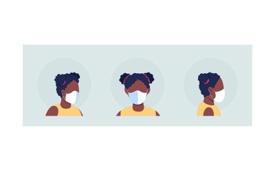 Afrikansk flicka med mask semi platt färg vektor karaktär avatar set