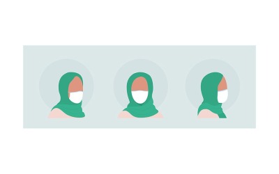 Arabiska kvinnor semi platt färg vektor karaktär avatar med mask set