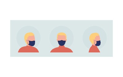 Avatar de personaje vectorial de color semiplano de pelo claro con juego de máscaras