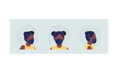 Avatar di caratteri vettoriali di colore semi piatto femmina nera con set di maschere