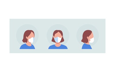 Bär mask med remmar semi platt färg vektor karaktär avatar set