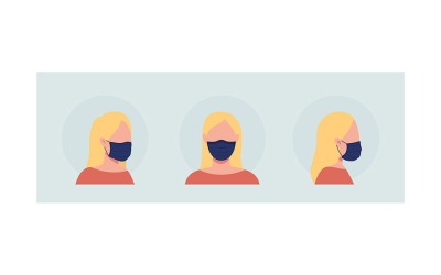 Blonde Frau halbflacher Farbvektor-Charakter-Avatar mit Maskensatz
