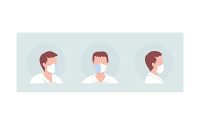 Center seam mask wearer semi flat color vector character avatar set