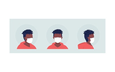 Elastische maskerdrager semi-egale kleur vector avatar-tekenset