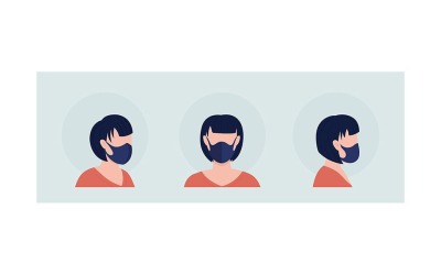 Halbflacher Farbvektor-Avatar-Satz des Trägers der Mittelnahtmaske