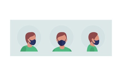 Indischer Junge, halbflacher Farbvektor-Charakter-Avatar mit Maskensatz