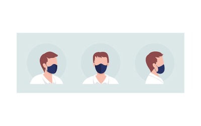 Man semi platt färg vektor karaktär avatar med mask set