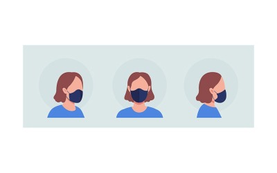 Mask with ties wearer semi flat color vector character avatar set