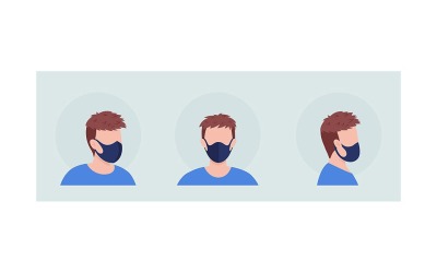 Set avatar di caratteri vettoriali a colori semi piatti per chi indossa la maschera nera
