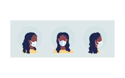 Tragen Sie eine Atemschutzmaske mit halbflachem Farbvektor-Avatar-Set mit Atemventil