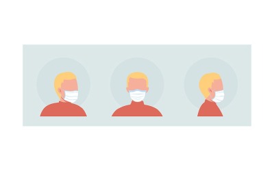 Tyg mask bärare semi platt färg vektor karaktär avatar set