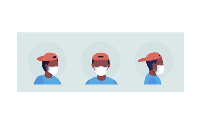 Wear mask flat color vector character avatar set