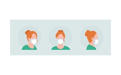 Wear mask without folds semi flat color vector character avatar set