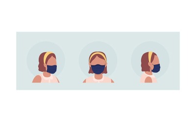 Wearing pleated mask semi flat color vector character avatar set