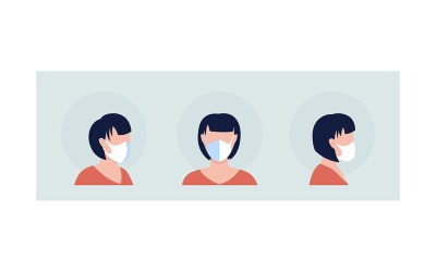 Weißer Maskenträger halbflacher Farbvektor-Charakter-Avatar-Satz
