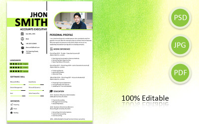 Grön vit professionell modern CV-mall för redovisningschef
