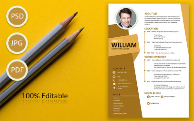 Plantilla de currículum profesional moderno blanco amarillo oscuro para diseñador creativo