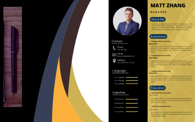 Modelo de Currículo de Marketing Digital Profissional Moderno Preto Amarelo