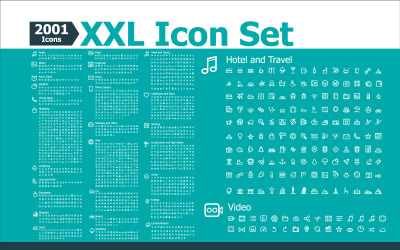 2001 XXL Icon Set, Web icon, Media, Business, Office, Shopping iconen, Telefoon, Illustratie vector