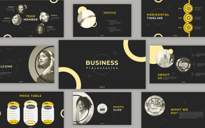 Presentación de PowerPoint empresarial en negro y amarillo