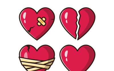 Red Hearts Cartoon Vector Set Flat Design Illustration